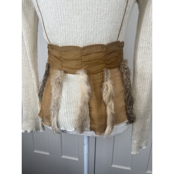 Radzoli Vtg 80's Sweater Wool Blend Gold Lurex Genuine Fur Art To Wear Sz S - Picture 8 of 11